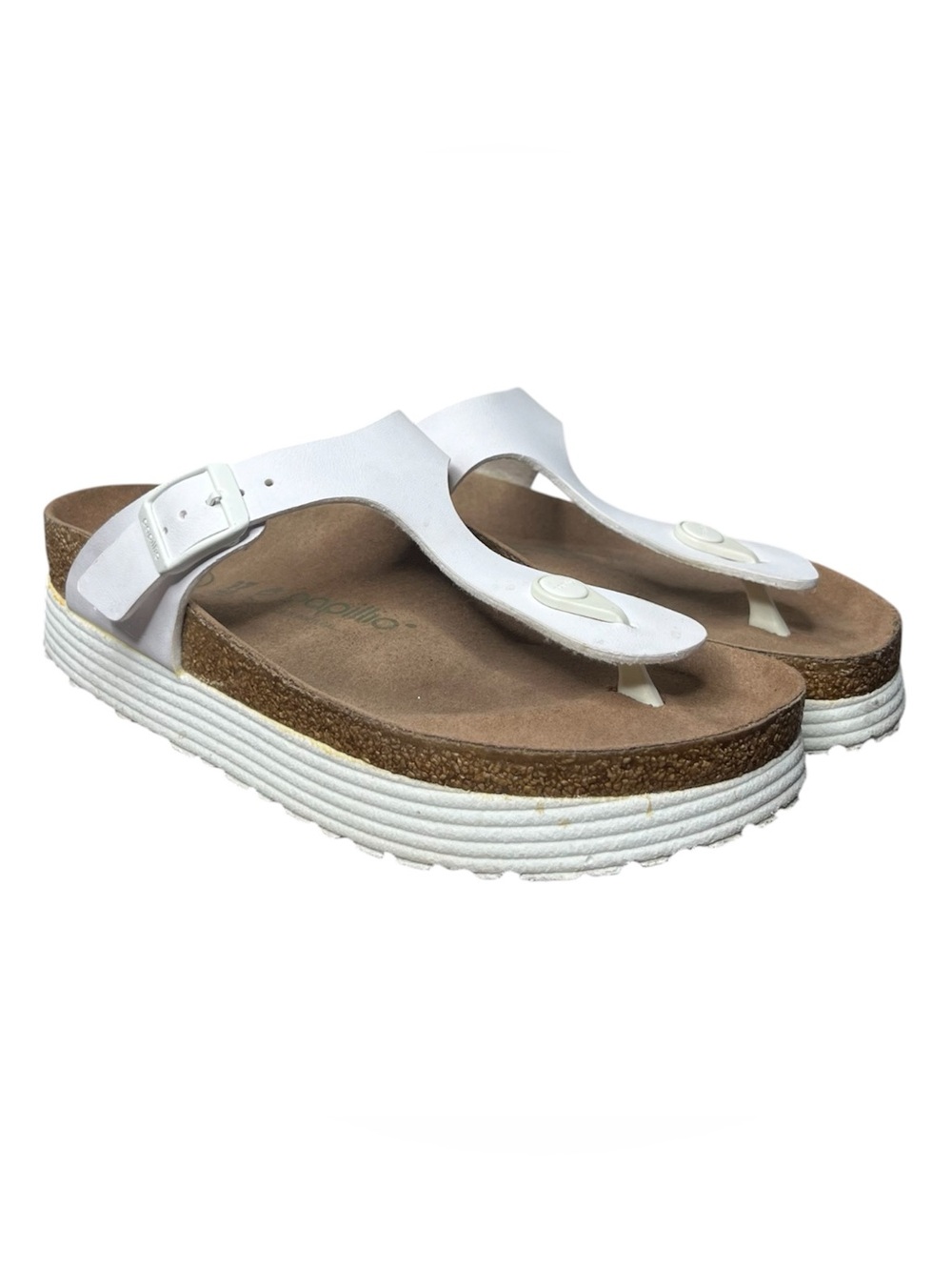 Papillio Birkenstock White Vegan Leather Gizeh Flex Platform Sandal Size 6